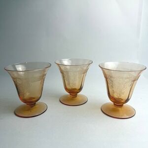 3 Fostoria Vesper Amber Oyster Or Fruit Cocktail Etched 3.5" Read